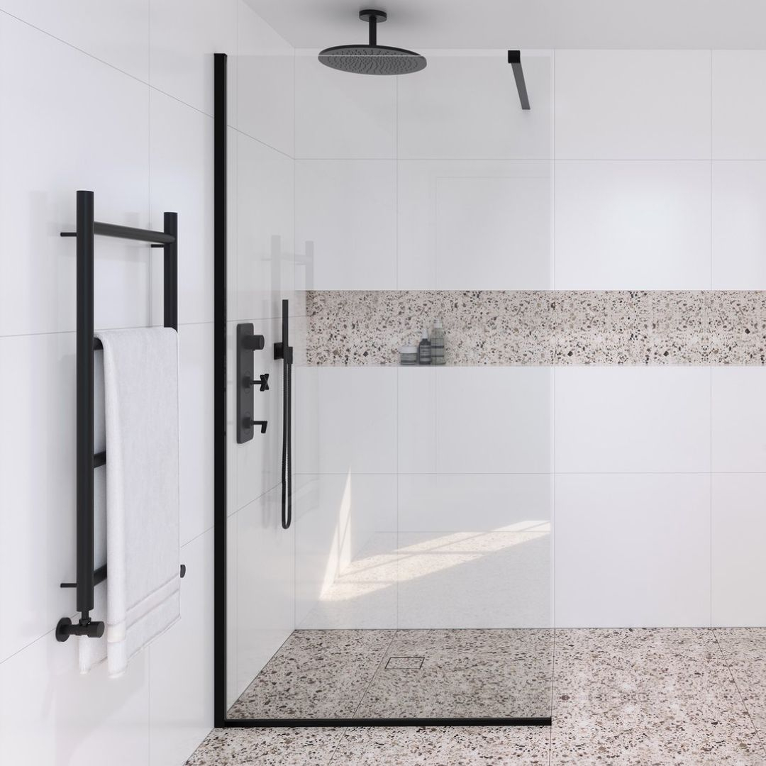 Drench Frame Lite Fixed Panel 1000x2100mm Clear Glass - Matt Black FXLTE100