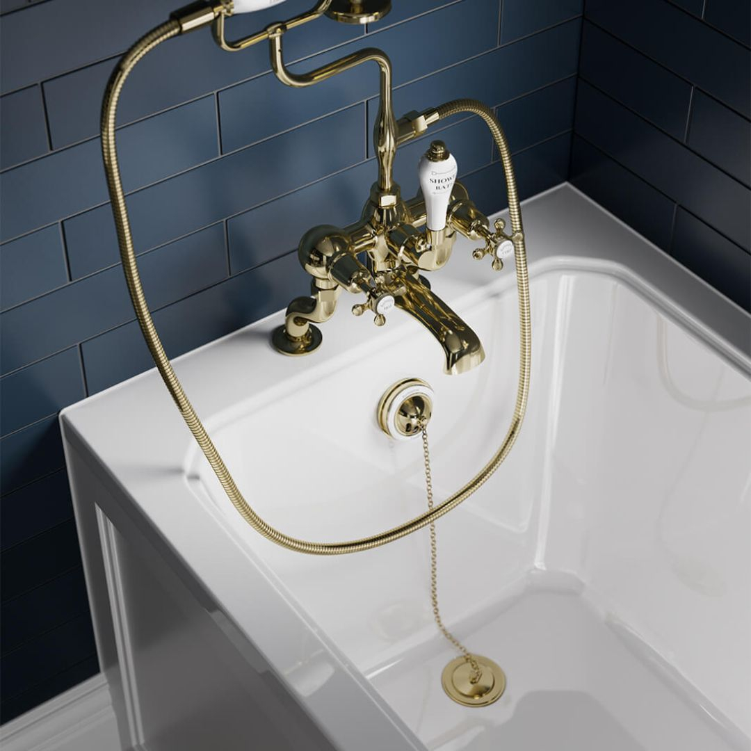 Perrin & Rowe Bath Waste Plug And Overflow Exp. Pipes - Satin Brass 6712SB